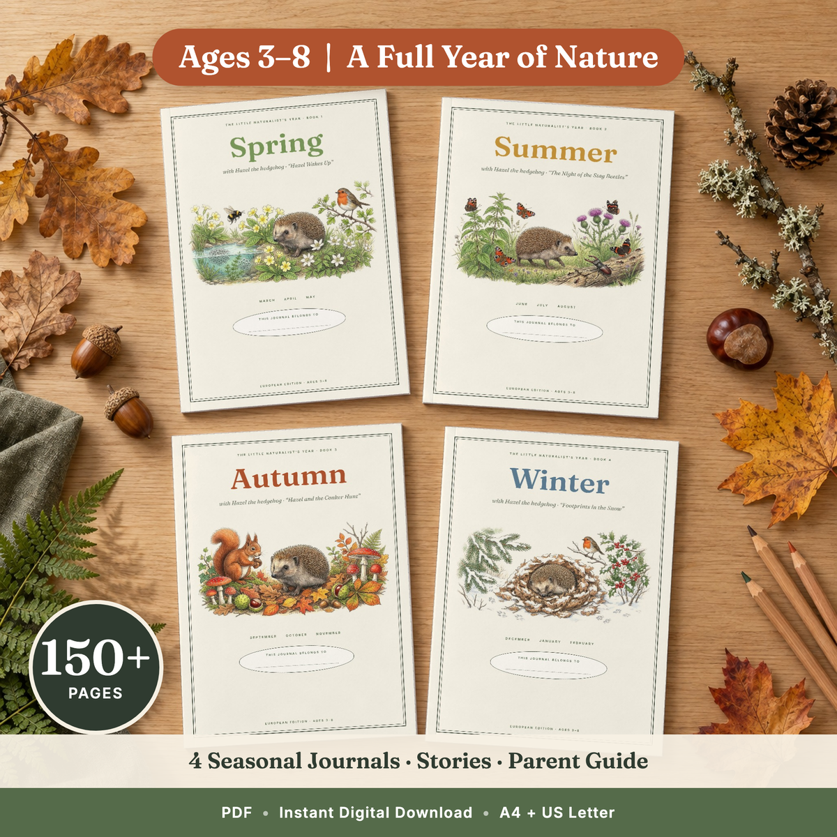 The Little Naturalist's Year | Nature Journal for Kids Ages 3β8 | 152-Page European Nature Study Bundle | 4 Season Books, Stories, Parent Guide & Posters | Printable PDF