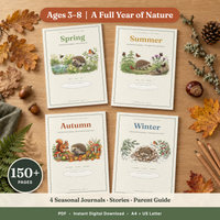 The Little Naturalist's Year | Nature Journal for Kids Ages 3–8 | 152-Page European Nature Study Bundle | 4 Season Books, Stories, Parent Guide & Posters | Printable PDF