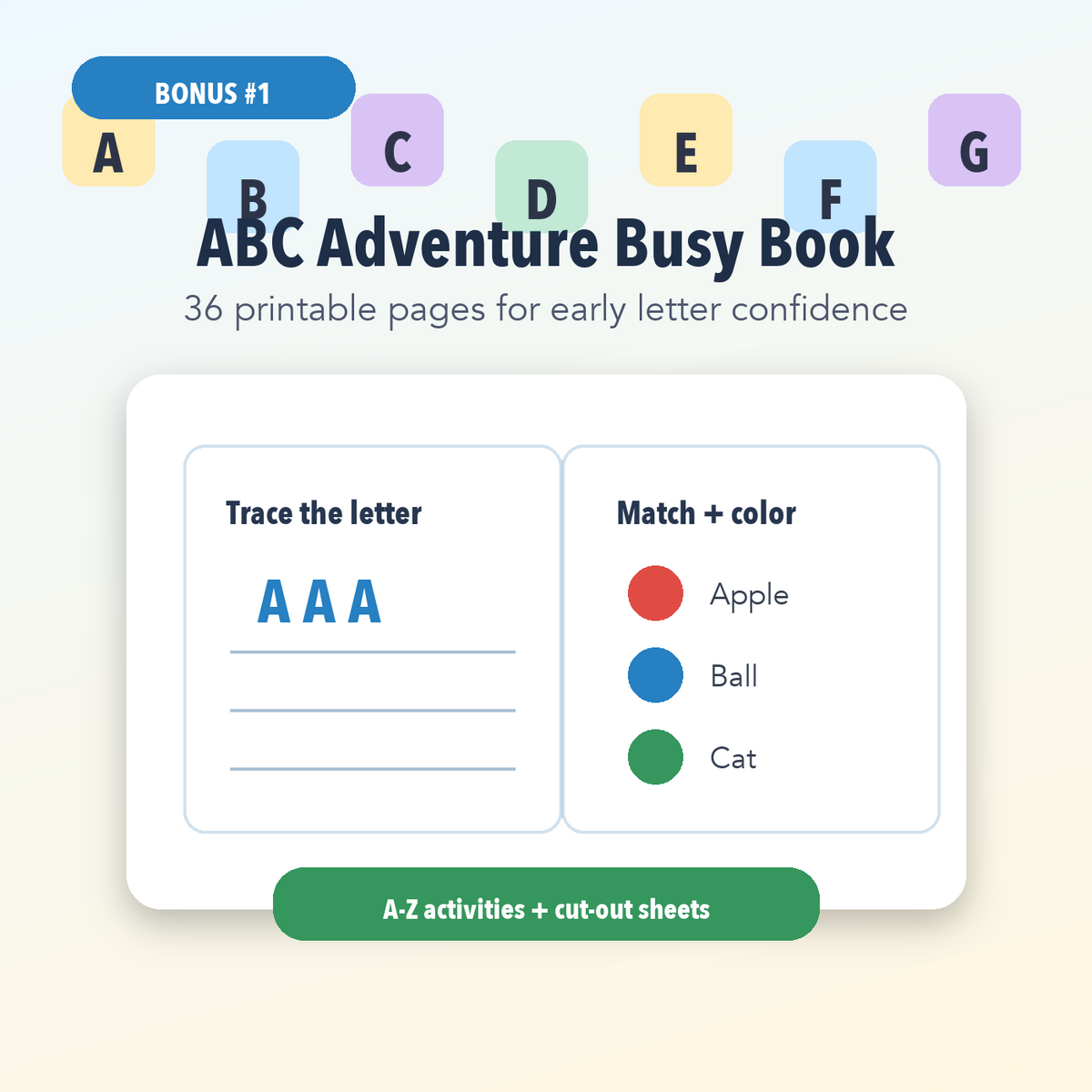 ABC Adventure Busy Book bonus printable pages