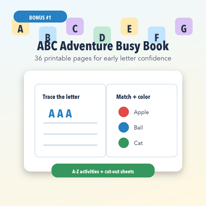 ABC Adventure Busy Book bonus printable pages
