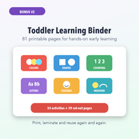 Toddler Learning Binder bonus printable activities
